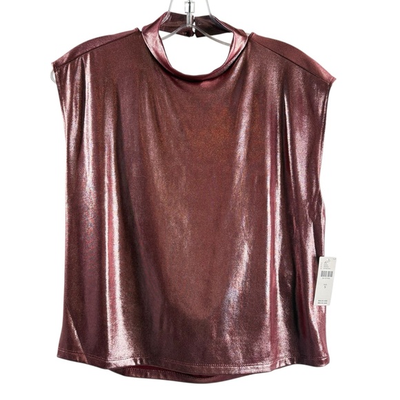 ANTHROPOLOGIE Metallic Medium Pink Sleeveless High-Neck Top NWT $58 - Picture 2 of 4